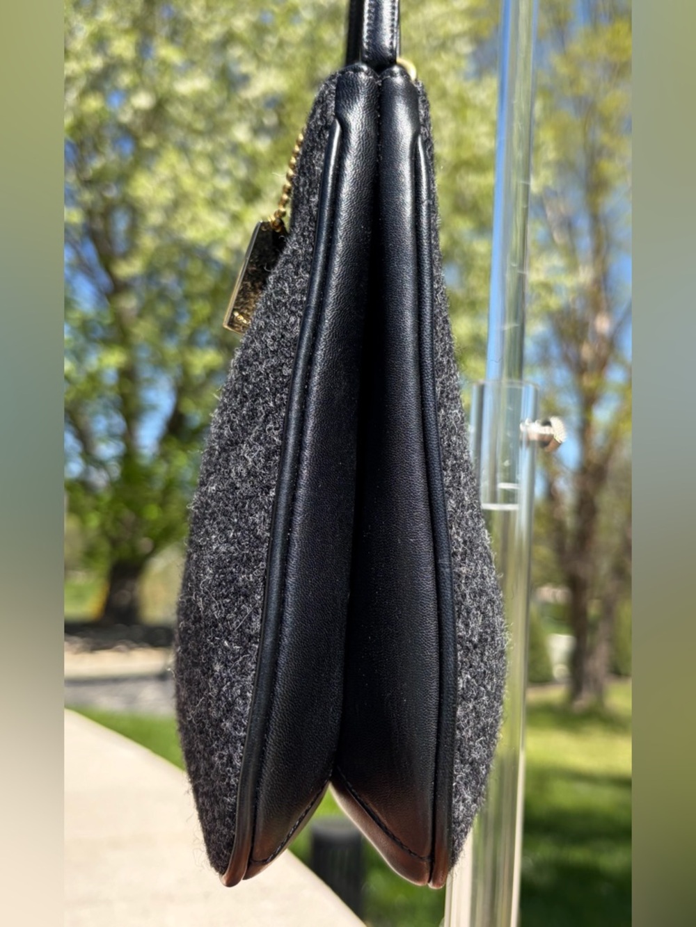 Vintage COACH Wool Hobo Small Charcoal Grey Black Leather 8308 EUC - Picture 12 of 17